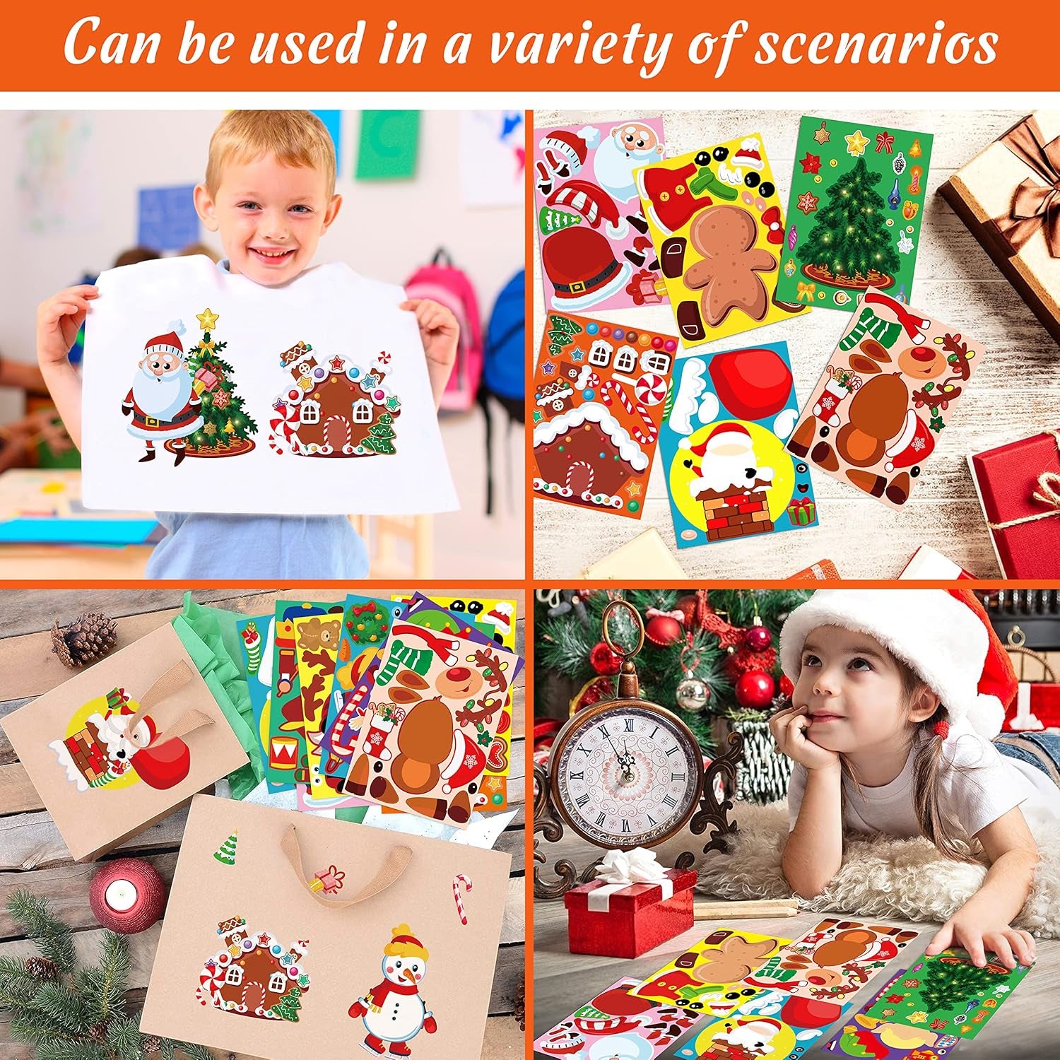 60Sheets Christmas Stickers Crafts for Kids - Make-A- Elf/Nutcracker/Gnomes/Gingerbread House/Santa/Snowman/Xmas Tree, Stocking Stuffers Goodie Bag Gifts Party Favors Supplies (Small Size)