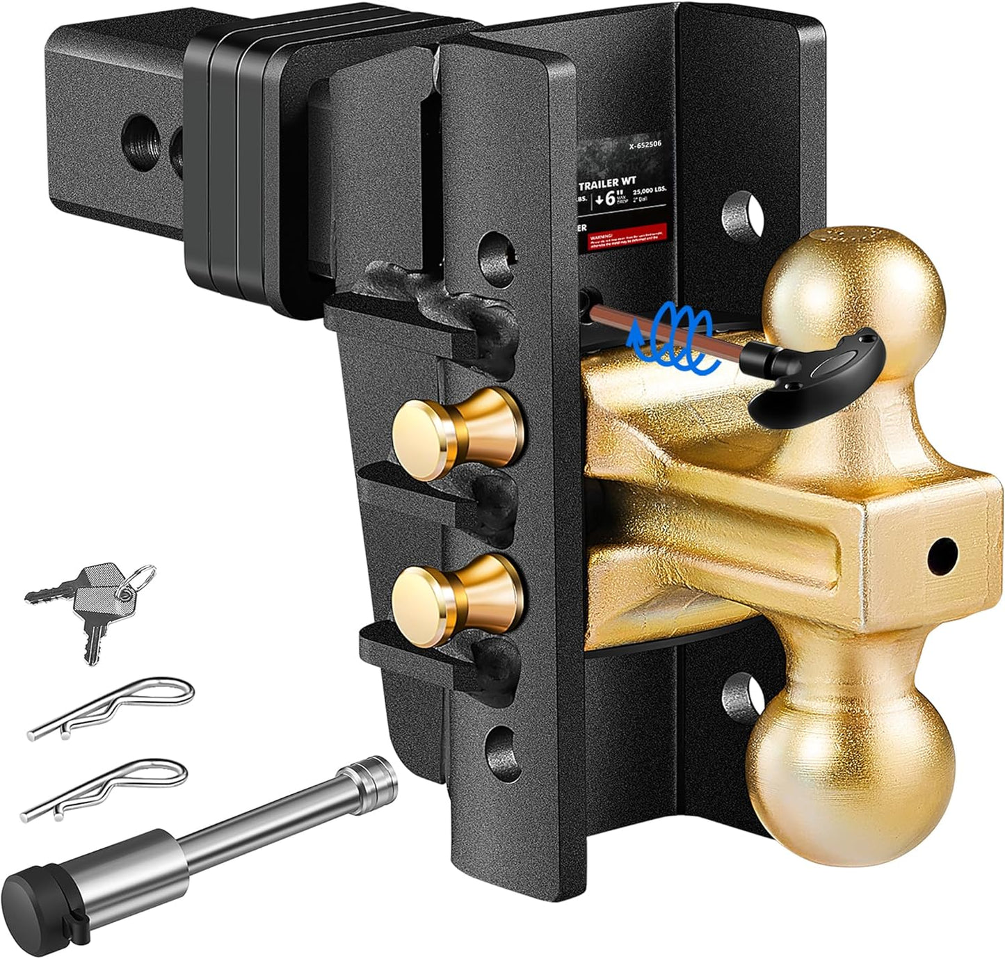 Adjustable Trailer Hitch Fits 2.5-Inch Receiver,6-Inch Drop/Rise,2"&2-5/16" Ball Hitches with 28,000 LBS GTW for Heavy Duty Truck,Solid Ball Mount,Blk,652506-1 TRUCK DRIVER