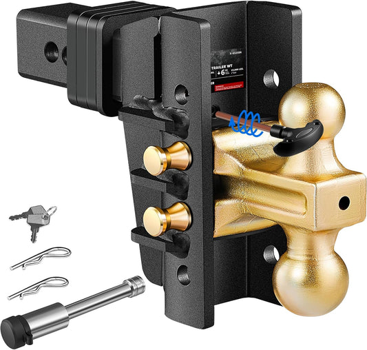 Adjustable Trailer Hitch Fits 2.5-Inch Receiver,6-Inch Drop/Rise,2"&2-5/16" Ball Hitches with 28,000 LBS GTW for Heavy Duty Truck,Solid Ball Mount,Blk,652506-1 TRUCK DRIVER