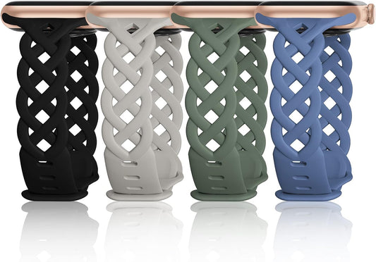 Slim Silicone Bands Compatible with Apple Watch Band 40Mm 38Mm 41Mm 44Mm 45Mm 42Mm Women Floral Breathable Braided Lace Thin Sport Strap Replacement Wristbands for Iwatch SE Series 9 8 7 6 5 4 3 2 1
