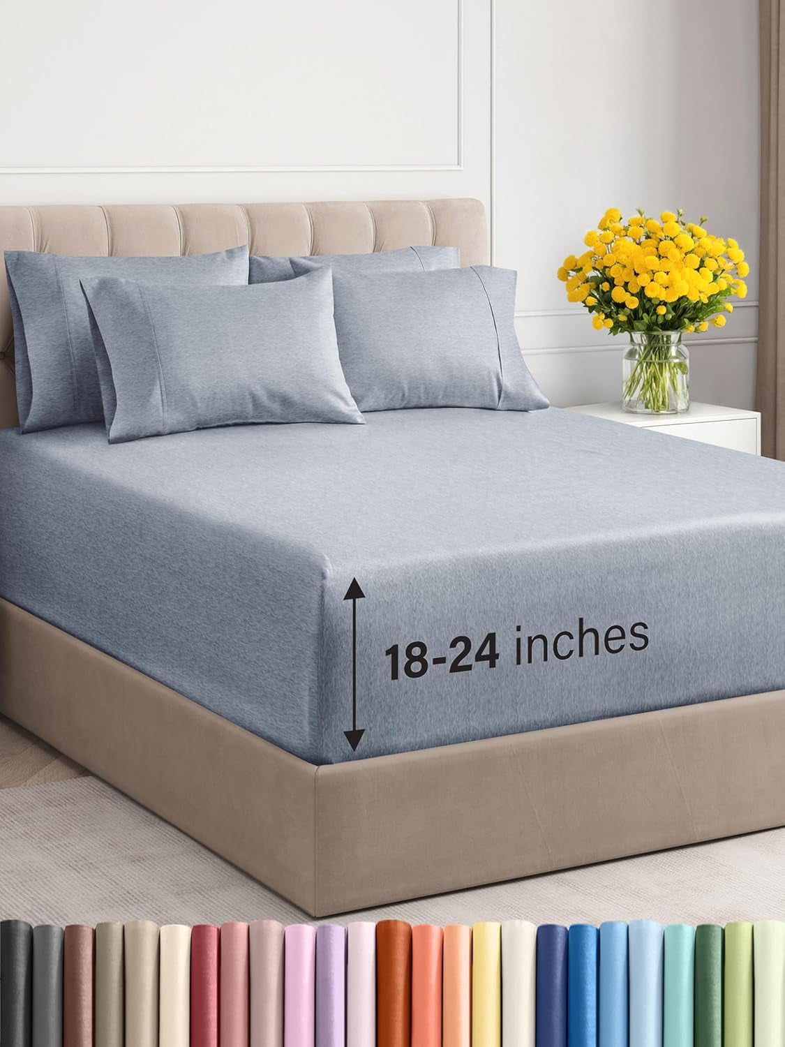 Extra Deep King Sheet Set - 6 Piece Breathable & Cooling Sheets - Hotel Luxury Bedding Set 18-24 Inch Extra Deep Pockets - Easy & Secure Fit - Super Soft, Wrinkle Free & Comfy - Navy Blue, King Size