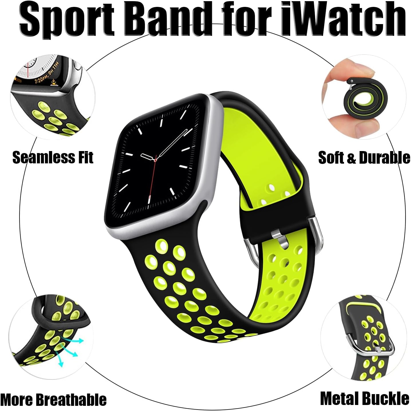 Band Compatible with Watch Band 38Mm 40Mm 41Mm for Men Women Breathable Soft Silicone Sports Replacement Strap for Watch SE Series 8 7 6 5 4 3 - Black Yellow