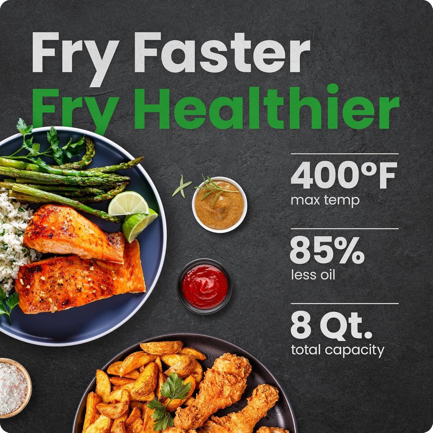 Turbofry® Touch Air Fryer, XL 8-Qt Family Size, One-Touch Digital Control Presets, French Fries, Chicken, Meat, Fish, Nonstick Dishwasher-Safe Parts, Automatic Shutoff, Stainless Steel