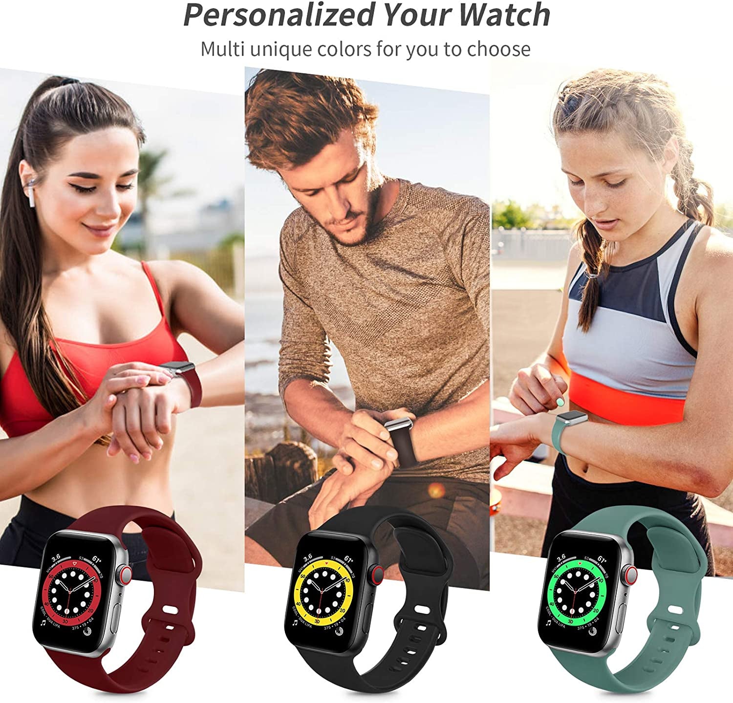 Bands Compatible with Apple Watch Band 38Mm 40Mm 41Mm 42Mm 44Mm 45Mm 49Mm, Soft Silicone Sport Replacement Band for Iwatch SE Ultra Series 8 7 6 5 4 3 2 1 Women Men Olive Green 38Mm/40Mm S/M