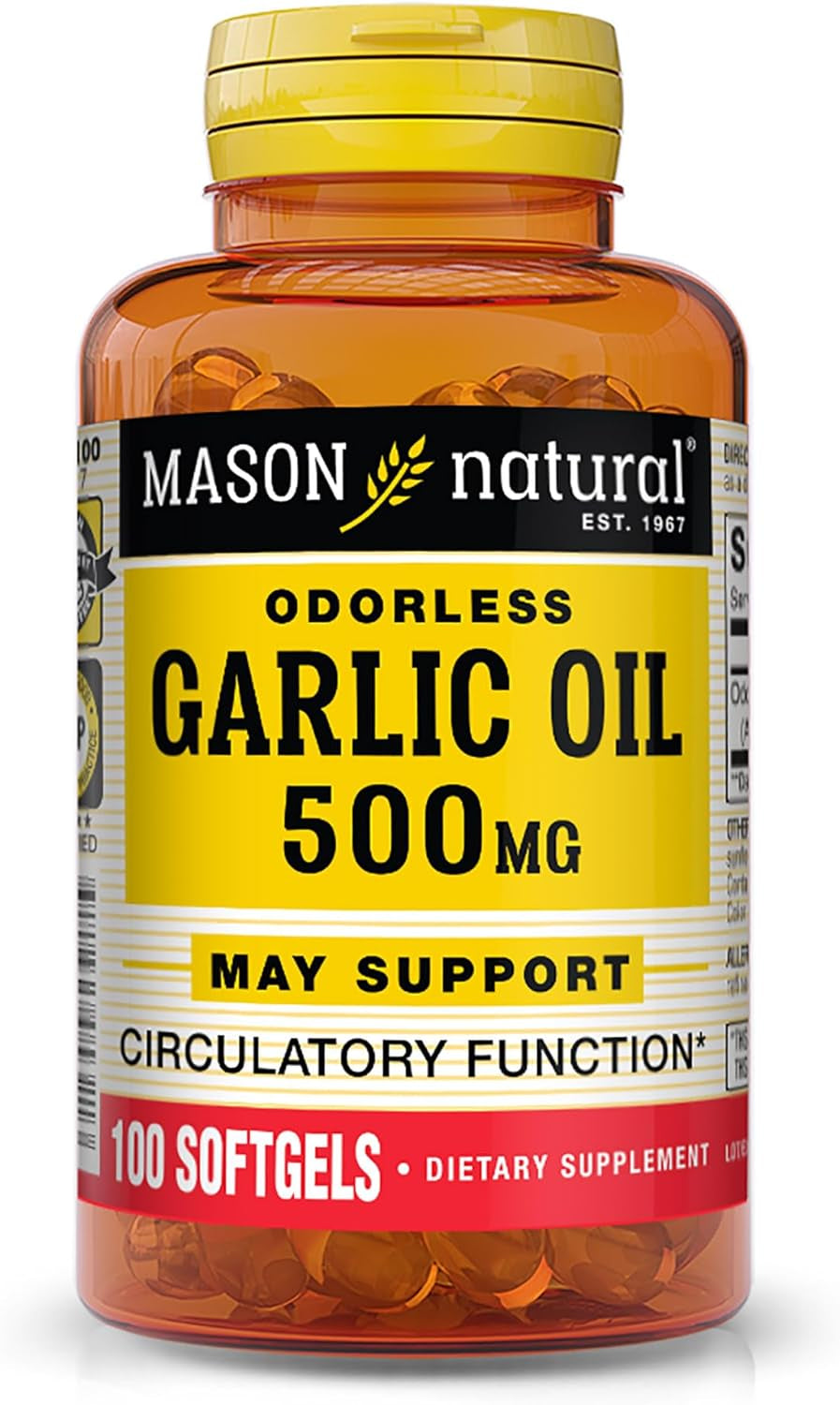 Garlic Oil 500 Mg Odorless Allium Sativum Supplement - Supports Healthy Circulatory Function, 100 Softgels TLBH