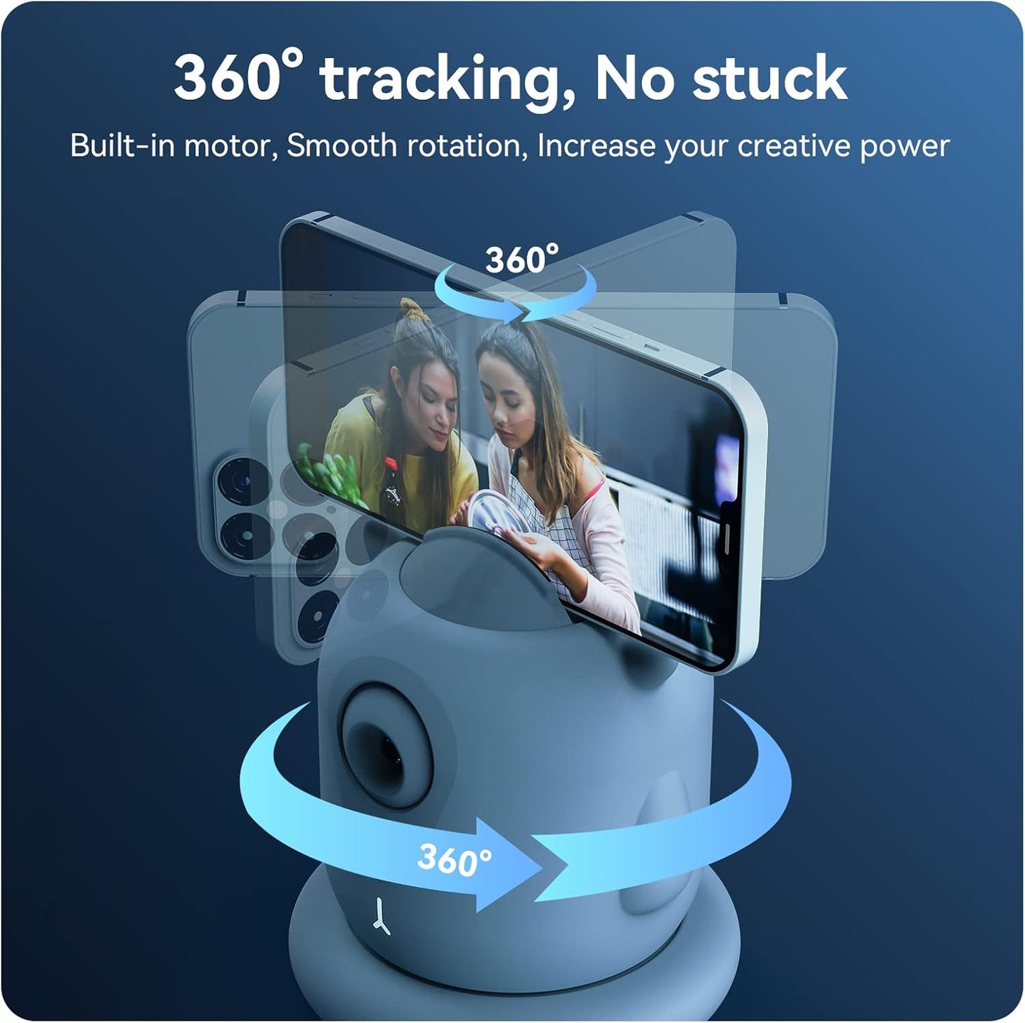 Auto Tracking Phone Holder,  Auto Face Tracking Tripod, 360° Rotation Phone Camera Mount, Ai-Powered Face Tracking, Bluetooth Shutter Control, No APP for Live Streaming Video and Video Recording