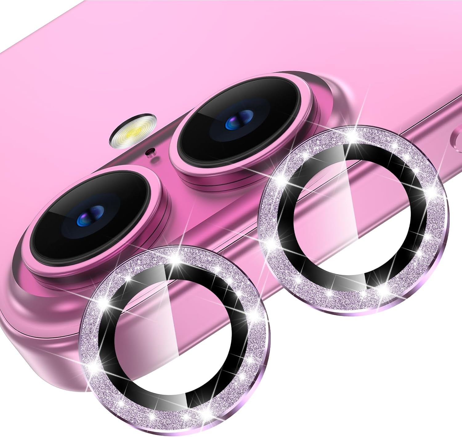for Iphone 16 Plus/Iphone 16 Camera Lens Protector, Individual anti Scratch Metal Ring Tempered Glass Camera Screen Protector for Iphone 16 Accessories, Case Friendly (Pink)