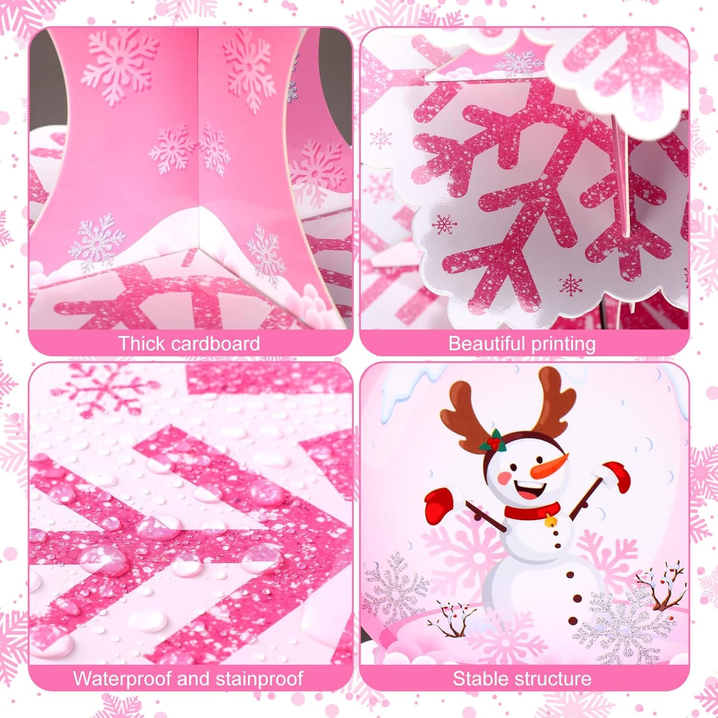 3 Tier Snowflake Cupcake Stand Winter Cake Stand Winter Dessert Tower Cupcake Tray Holder Snowflake Cake Stand for Birthday Party Christmas Holiday Decoration Supplies(Pink)