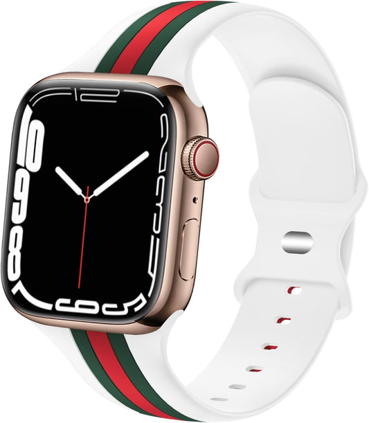 Designer Sport Bands Compatible with Apple Watch Band 38Mm 40Mm 41Mm 42Mm 44Mm 45Mm 49Mm Series 9 8 7 6 5 4 3 2 1 SE Women Men, Breathable Soft Silicone Strap Replacement Wristbands for Iwatch Bands