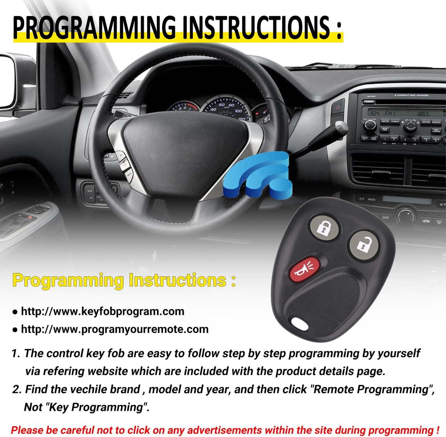 Keyless Entry Remote Key Fob Compatible with Chevy Tahoe Suburban Silverado Avalanche, GMC Sierra Yukon, Cadillac Escalade, Hummer H2 2003 2004 2005 2006, Replacement for LHJ011 (Pack of 2)