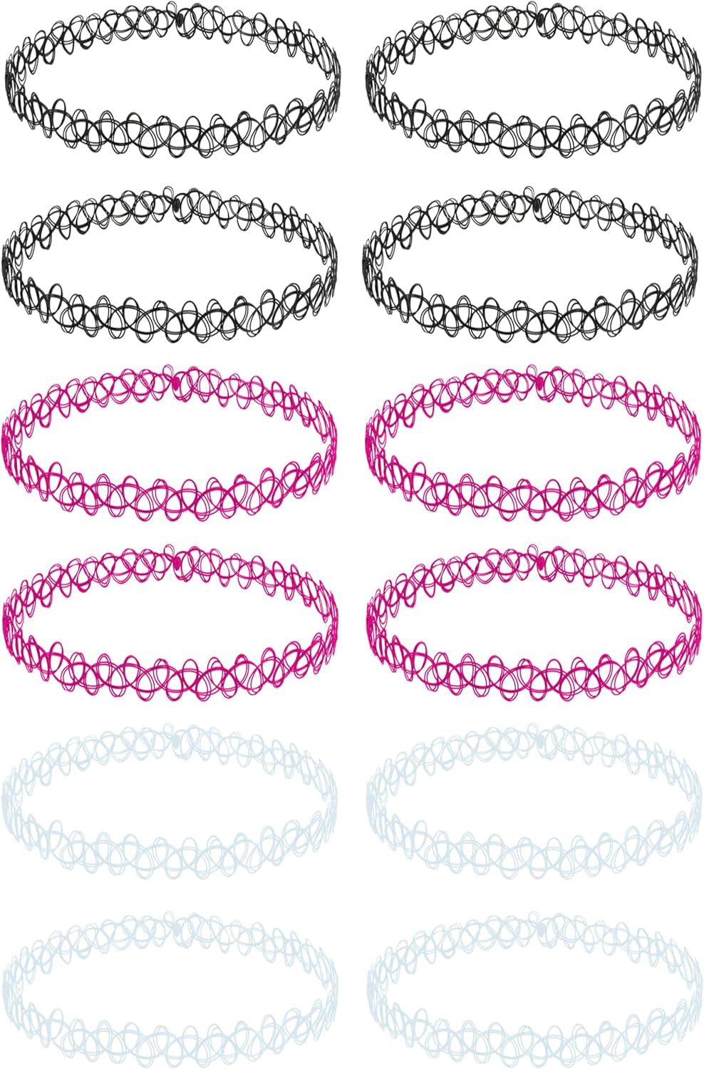 12PC Tattoo Choker Necklace - 90S Accessories 2000S Jewelry Y2K Fashion Vitange Trendy - Pink Blue Green Colorful Rainbow Goth Black - Stretchy Elastic Necklace