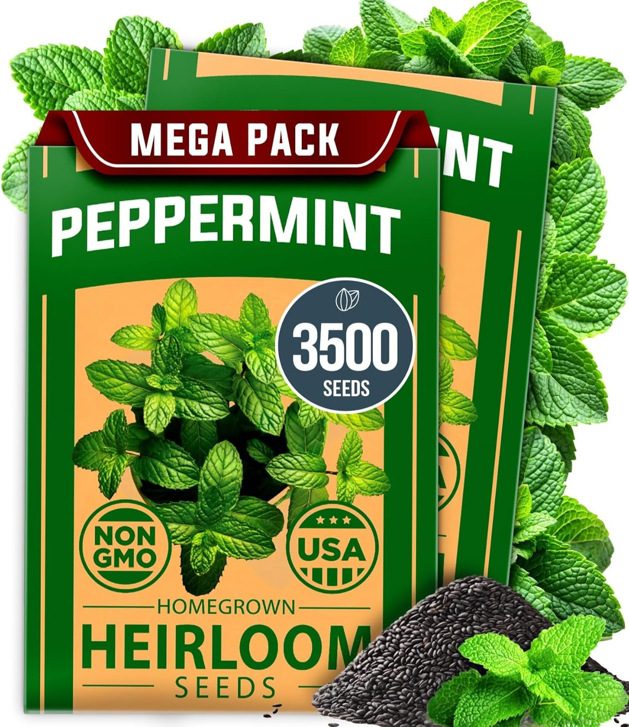 Peppermint Seeds 2 Pack (Mentha × Piperita) – 4,740 Non-Gmo, Heirloom Mint Seeds for Planting. Grow Peppermint Plants in Your Kitchen Garden or Plant Them Outdoors for a Lush Herb Garden. TLBH