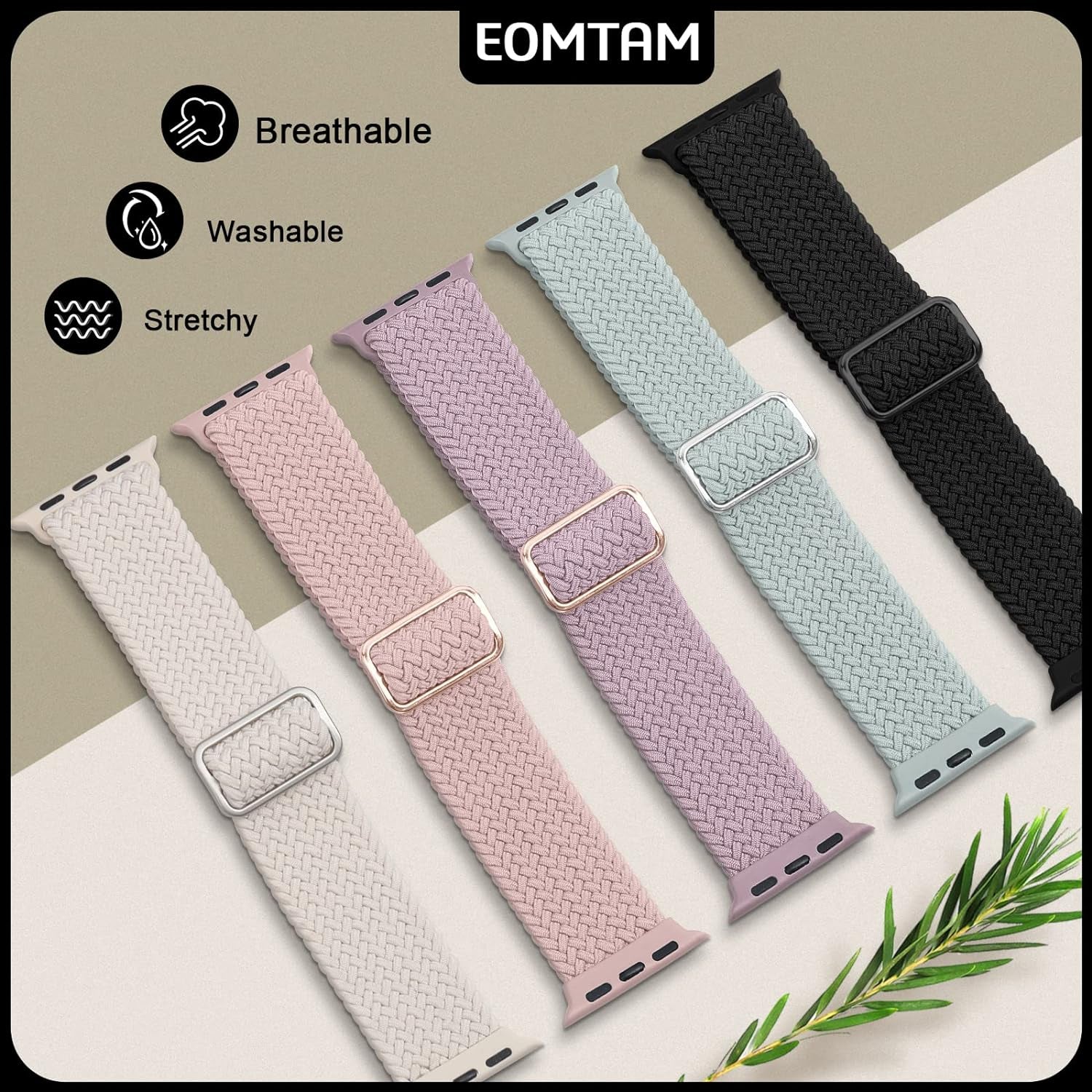 5 Pack Braided Stretchy Adjustable Straps Compatible for Apple Watch Ultra 2/1 Band 38Mm 40Mm 41Mm 42Mm 44Mm 45Mm 49Mm for Women Men ,Sport Elastic Nylon Cloth Wristbands for Iwatch Series 9 8