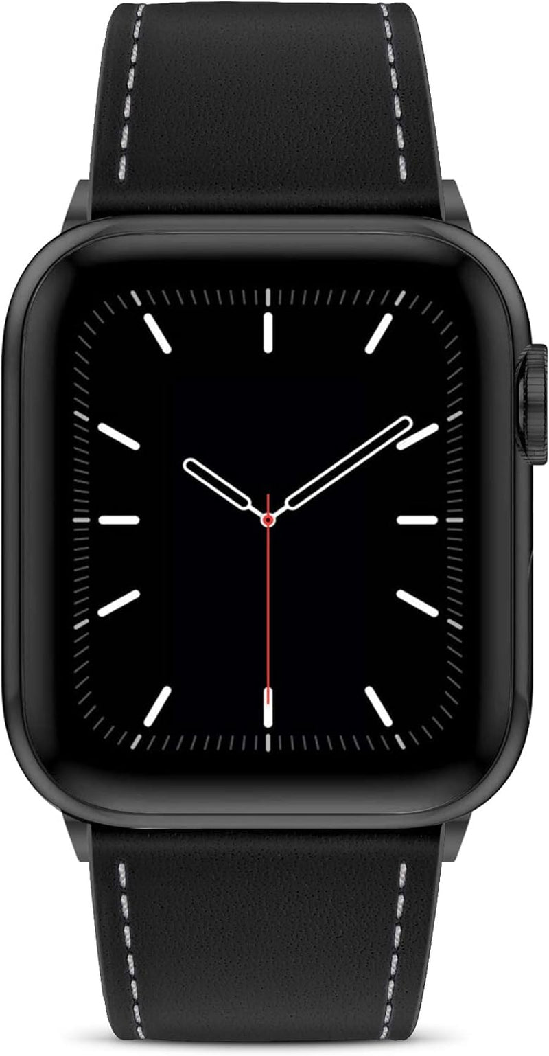 Compatible with Apple Watch Band Series SE 9 8 7 6 5 4 3 2 1 Ultra 49Mm 45Mm 41Mm 44Mm 40Mm 42Mm 38Mm, Genuine Leather Replacement Band for Iwatch, Leather Apple Watch Strap for Women & Men Black/Black