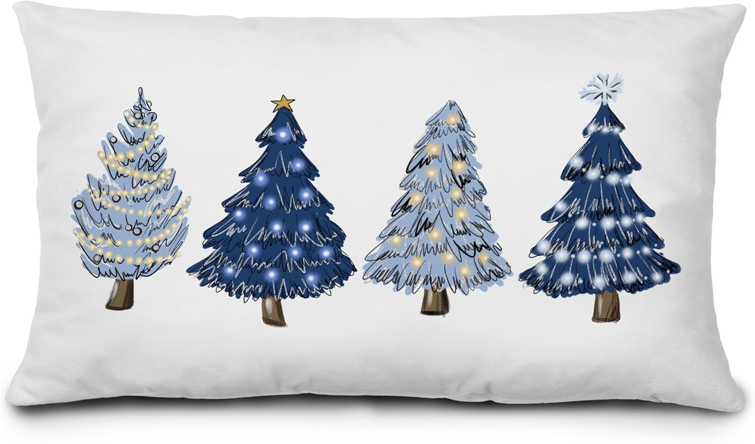 Navy Blue Christmas Decorations Christmas Tree Pillow Covers 12X20,Blue Christmas Decor,Christmas Trees Xmas Pillow Cases Cushion Covers,Blue Christmas Decor Pillow Covers for Bedroom