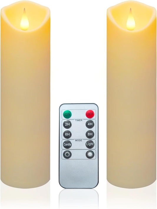 Flameless LED Candles with 10-Key Remote Timer, Indoor Battery Operated Electric Candles Heat Resistant for Home/Wedding/Holiday Exquisite Décor, Set of 2(D 2.2" X H 6")