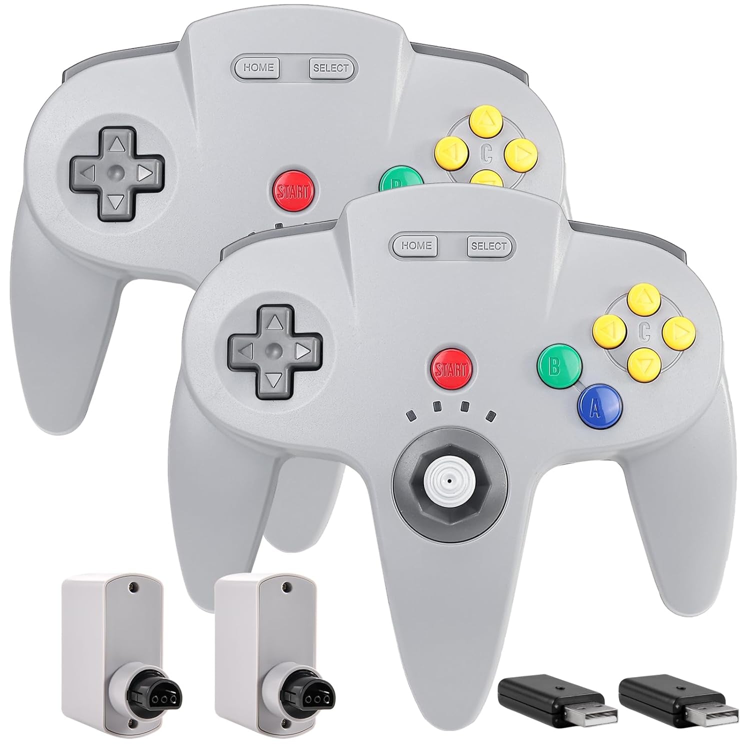 2.4 Ghz Wireless N64 Switch Online Controller, USB Receiver & N64 Receiver, Compatible with Windows PC Ios Mac Raspberry Pi, N64 / Switch Online/Nso - (Rechargeable) (Plug and Play) (2 Pack)