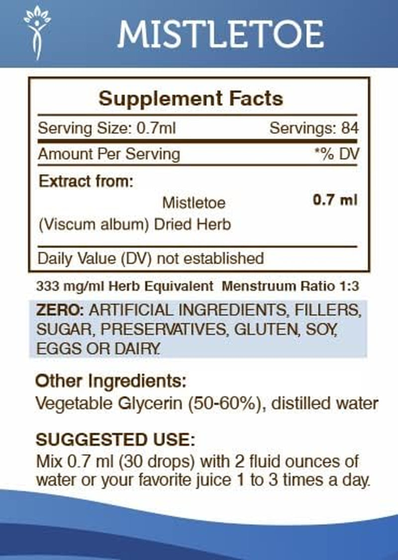 Mistletoe Tincture Alcohol-Free Extract, High-Potency Herbal Drops, Tincture Made from Mistletoe (Viscum Album) Dried Herb 2 Oz TLBH