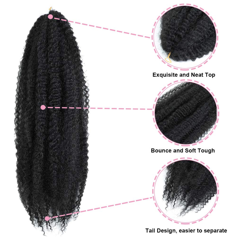 Marley Hair 24 Inch Marley Twist Hair Afro Twist Marley Braiding Hair for Faux Locs Crochet Hair 3 Packs Synthetic Hair Extensions (24 Inch (Pack of 3), 1B)