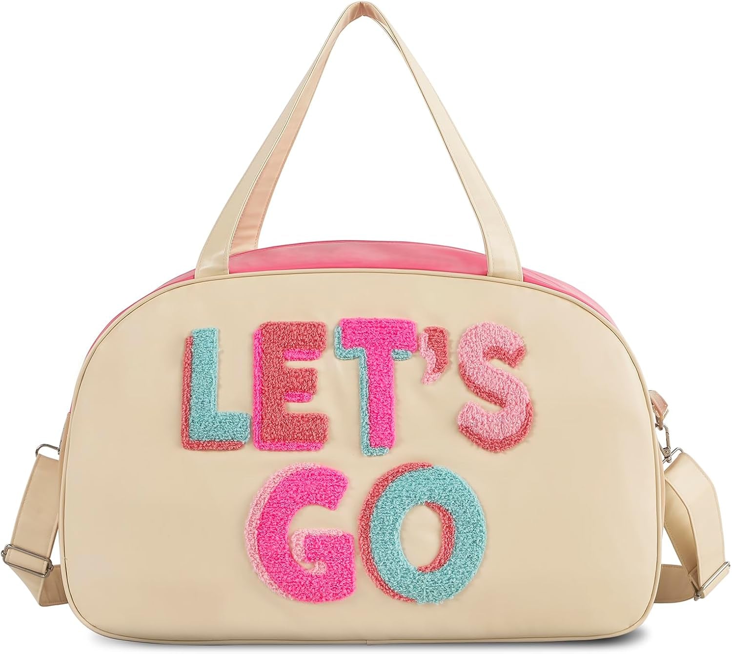 Chenille Letter Travel Duffle Bag Large PU Leather Weekender Overnight Bag for Women Carry on Bags Travel Tote（Weekender）