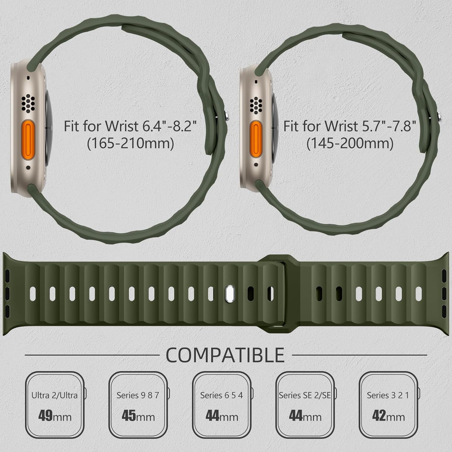 Sport Bands Compatible with Apple Watch Ultra 2/Ultra Band, Compatible with Apple Watch Bands for Men 49Mm 45Mm 44Mm 42Mm, Soft Silicone Waterproof Strap for Iwatch Series 9 8 7 6 5 4 SE 3 2 1