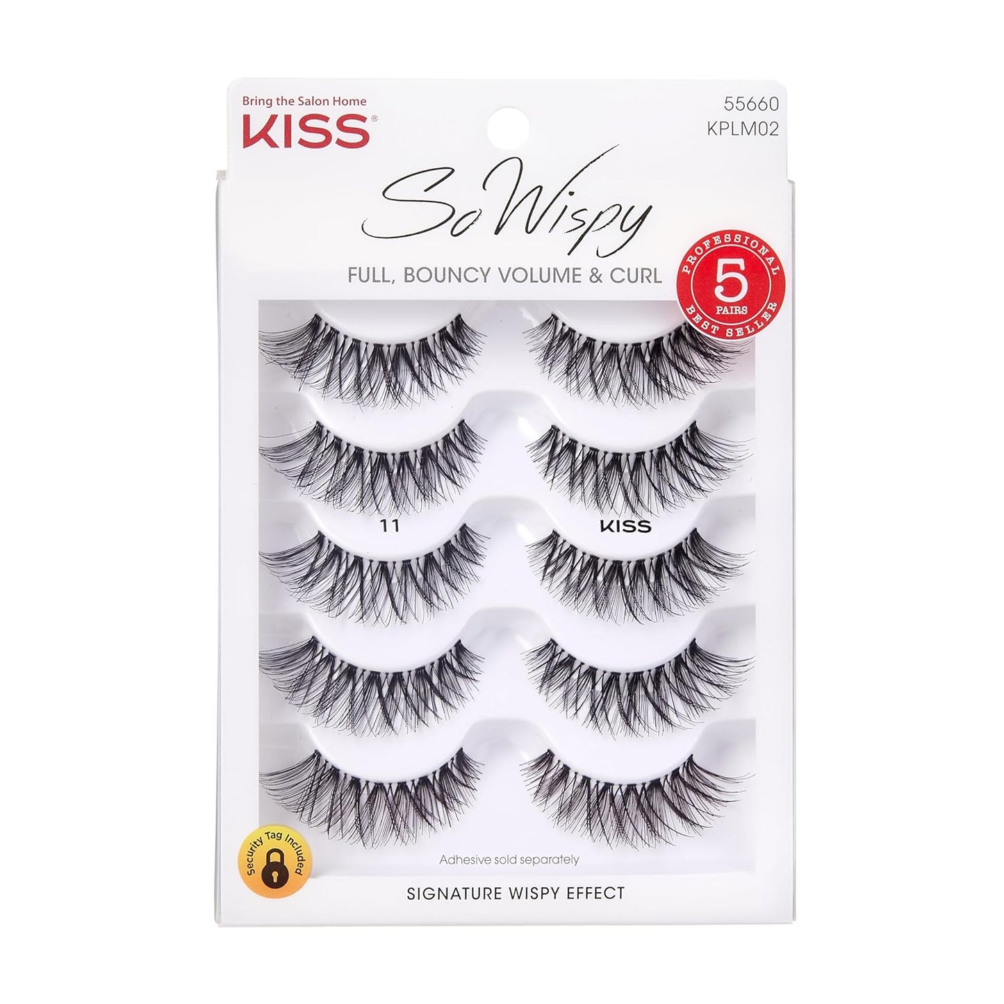so Wispy, False Eyelashes, 'Style #11', 12 Mm, Includes 5 Pairs of Lashes, Contact Lens Friendly, Easy to Apply, Reusable Strip Lashes, Glue On, Mulitpack