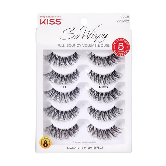 so Wispy, False Eyelashes, 'Style #11', 12 Mm, Includes 5 Pairs of Lashes, Contact Lens Friendly, Easy to Apply, Reusable Strip Lashes, Glue On, Mulitpack