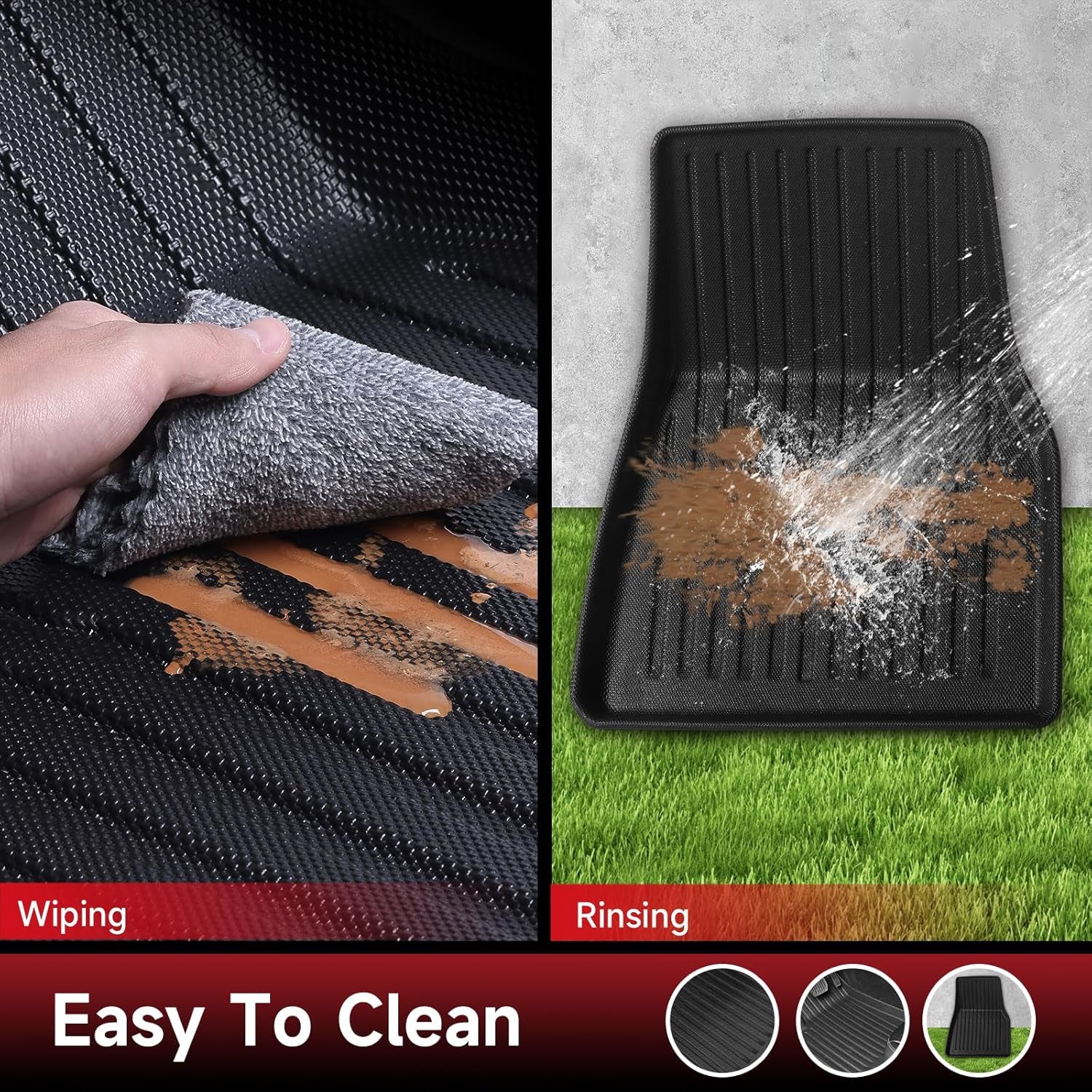 Floor Mats for Tesla Model Y 5-Seater 2020-2023 2024, All-Weather Cargo Liner Floor Mats for Tesla Model Y Accessories, Custom Fit Waterproof Anti-Slip Front Rear Cargo Liner Mat Full Set