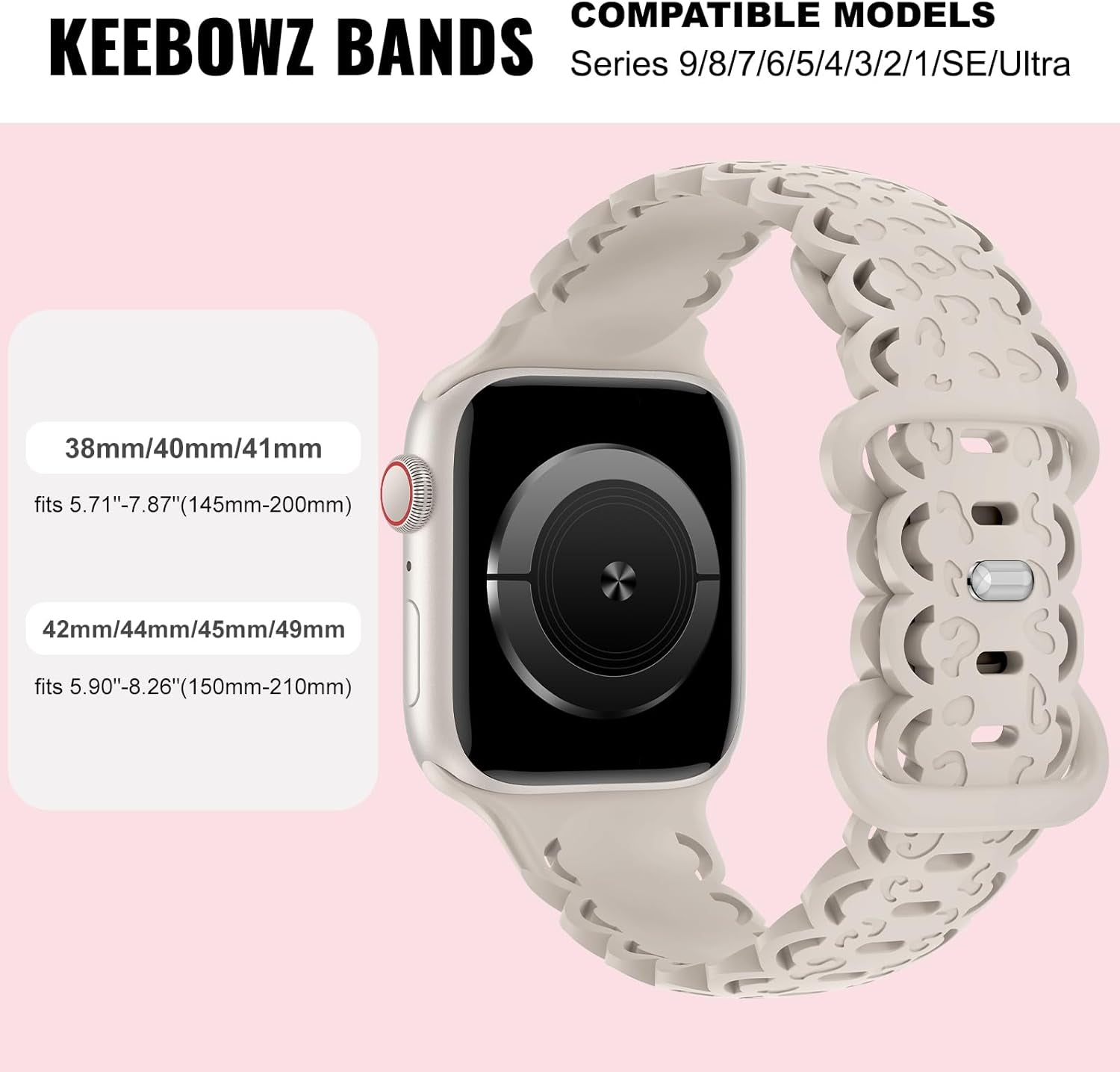 Lace Leopard Engraved Compatible with Apple Watch Band 38Mm 40Mm 41Mm 42Mm 44Mm 45Mm 49Mm Women, Soft Silicone Strap Hollow-Out Wristbands for Iwatch Bands Series 9/8/7/6/5/4/3/2/1/Se/Ultra