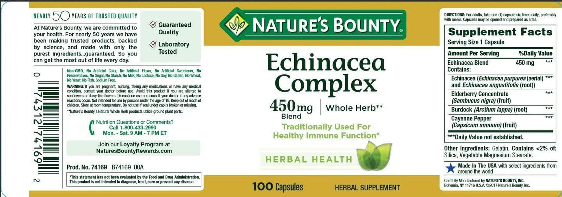 Echinacea Complex, Herbal Supplement, Supports Immune Health, 450 Mg, 100 Capsules TLBH
