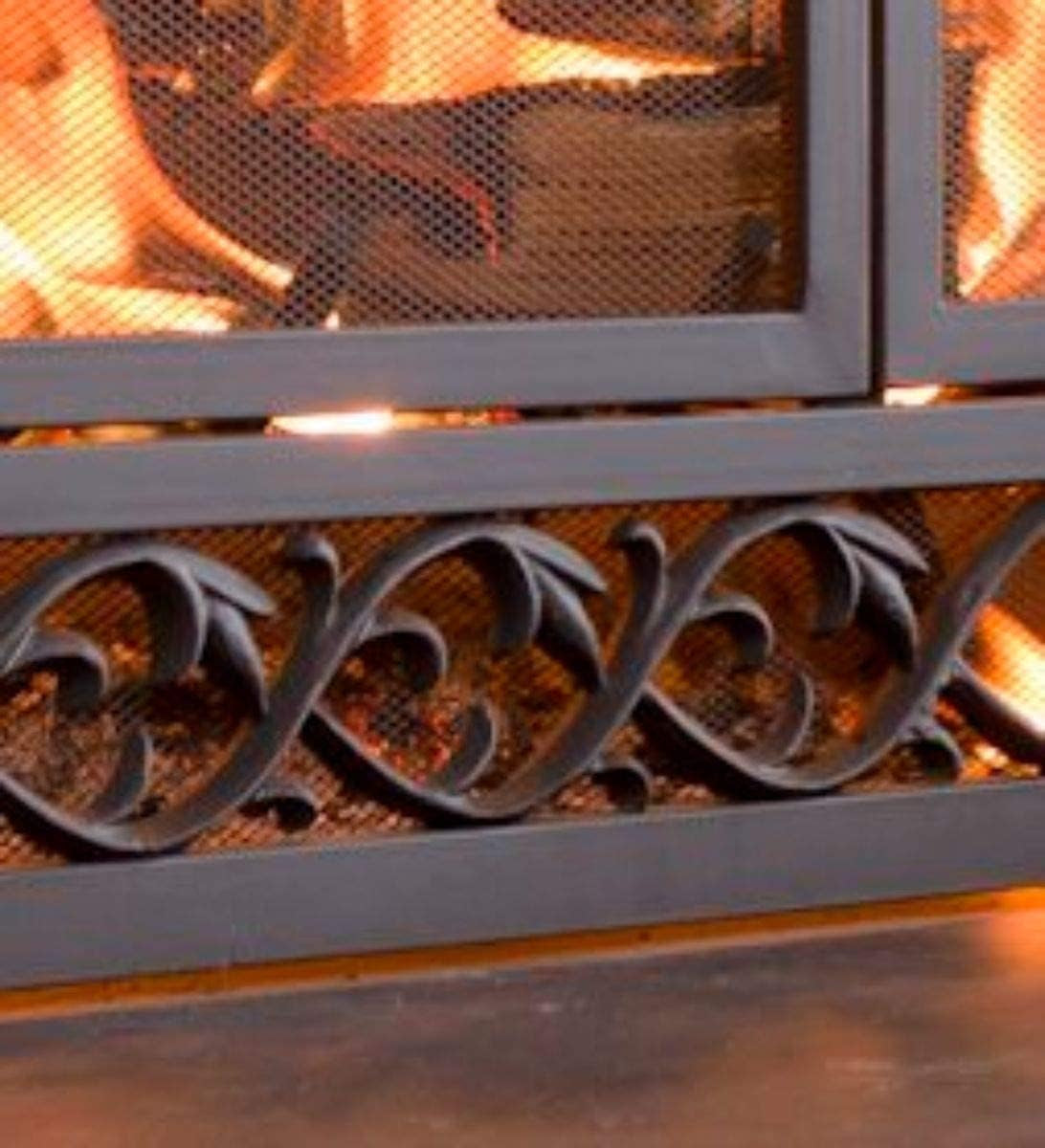 Metal Fireplace Screen Scrollwork Black | 38" W X 31½"H | 2 Door | Spark Guard Grate | Fire Place Cover | Wood Burning Stove Accessories