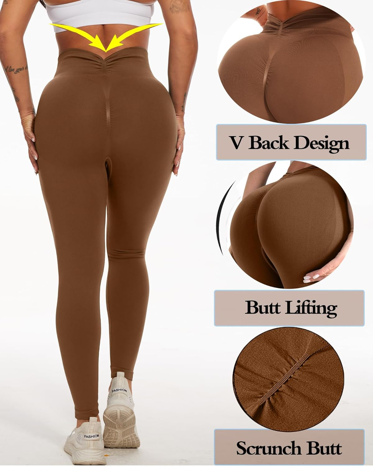 V Back Scrunch Butt Leggings for Women Butt Lifting Workout Leggings High Waisted Yoga Pants Booty Gym Tights