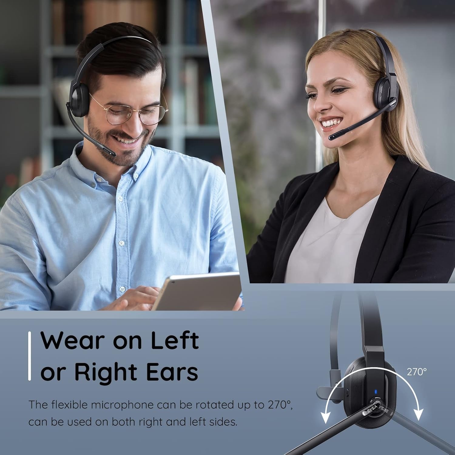 Trucker Bluetooth Headset, Wireless Headset with Microphone AI Noise Canceling, on Ear Bluetooth Headphone with Mute for Driver Office Call Center Computer Skype TRUCK DRIVER