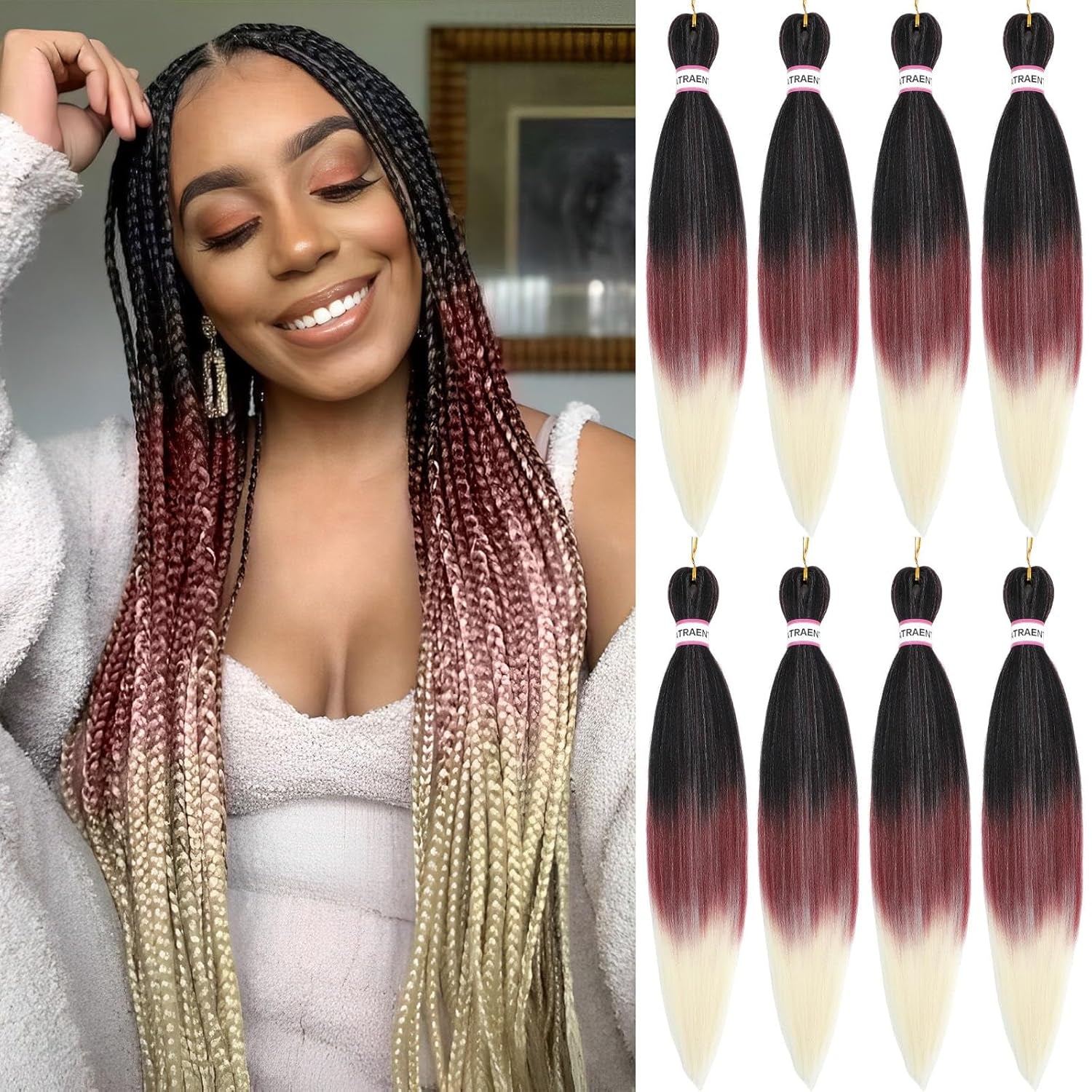 Prestretched Braiding Hair 18 Inch Ombre Braiding Hair Pre Stretched 8 Packs Hot Water Setting Yaki Texture Hair Braids
