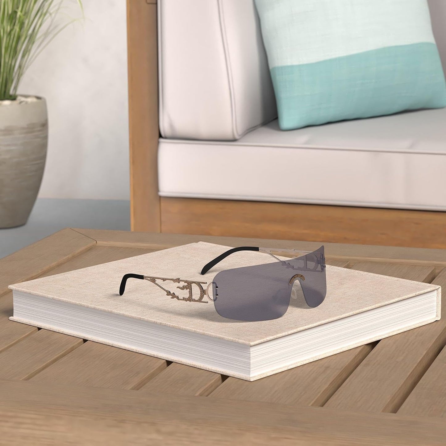 Rimless Y2K Sunglasses for Women Men Rectangle Vintage Glasses Fashion Flame Metal Sunglass Frameless Retro Eyewear