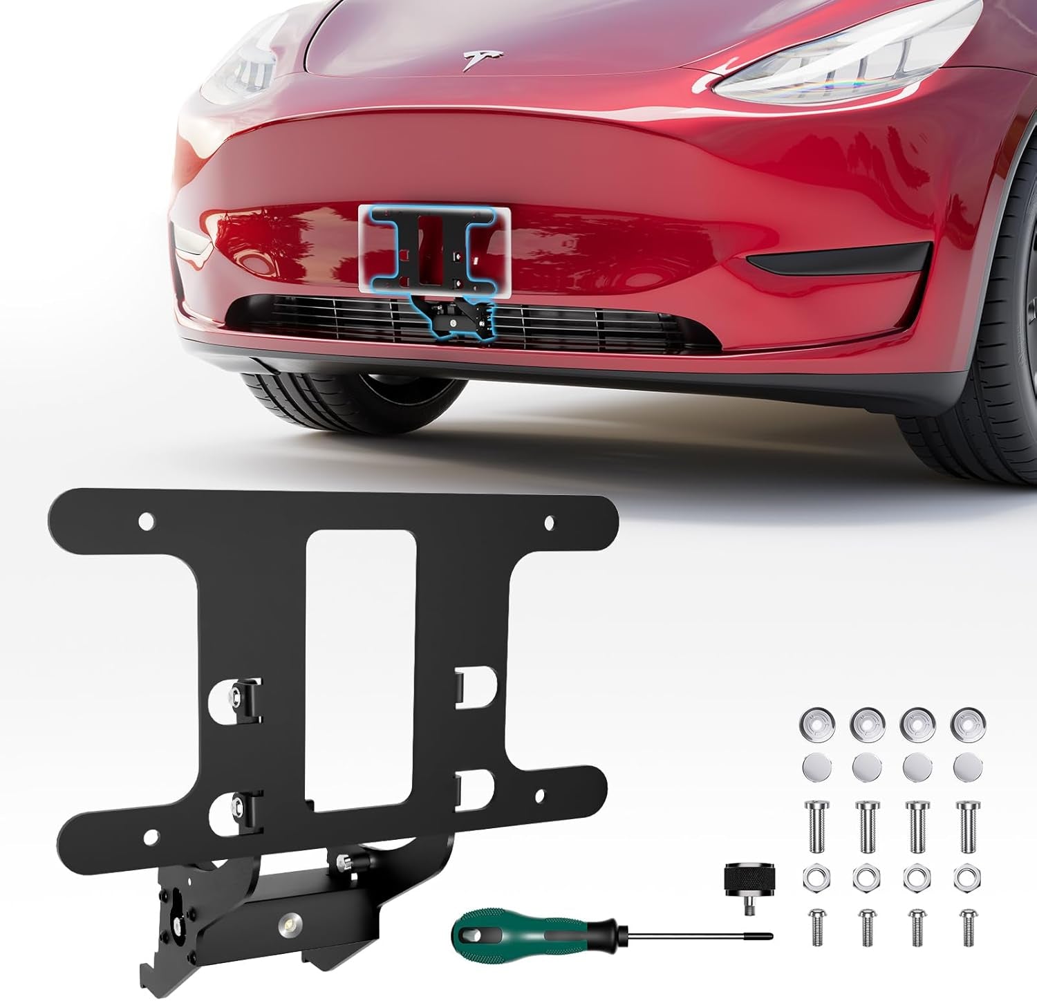 2024 Front License Plate Frame for Tesla Model Y/3 【No Drill, Custom Lock】License Plate Holder, Anti-Theft License Plate Mount for Model Y 2021-2024 and Model 3 2021-2023 (Not Fit Model 3 2024)