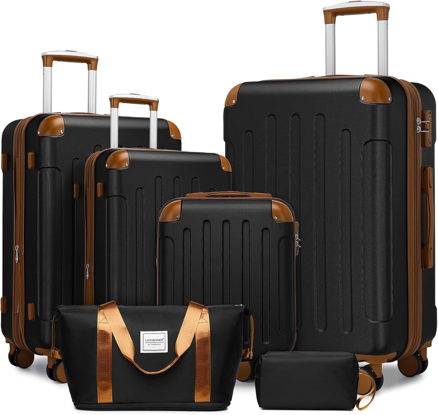 Luggage Sets 6 Piece Hardshell Expandable Suitcases with Spinner Wheels TSA Lock, Lightweight ABS Travel Carry on Suitcase Set for Women, Black Brown