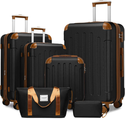 Luggage Sets 6 Piece Hardshell Expandable Suitcases with Spinner Wheels TSA Lock, Lightweight ABS Travel Carry on Suitcase Set for Women, Black Brown