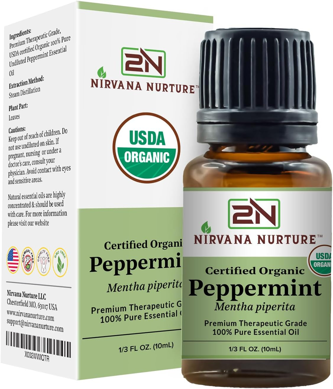 Peppermint Essential Oil USDA Certified Organic 100% Pure Premium Therapeutic Grade, Undiluted - Aromatherapy Diffuser for Calm and Relaxation, Skin Care, Hair Care TLBH