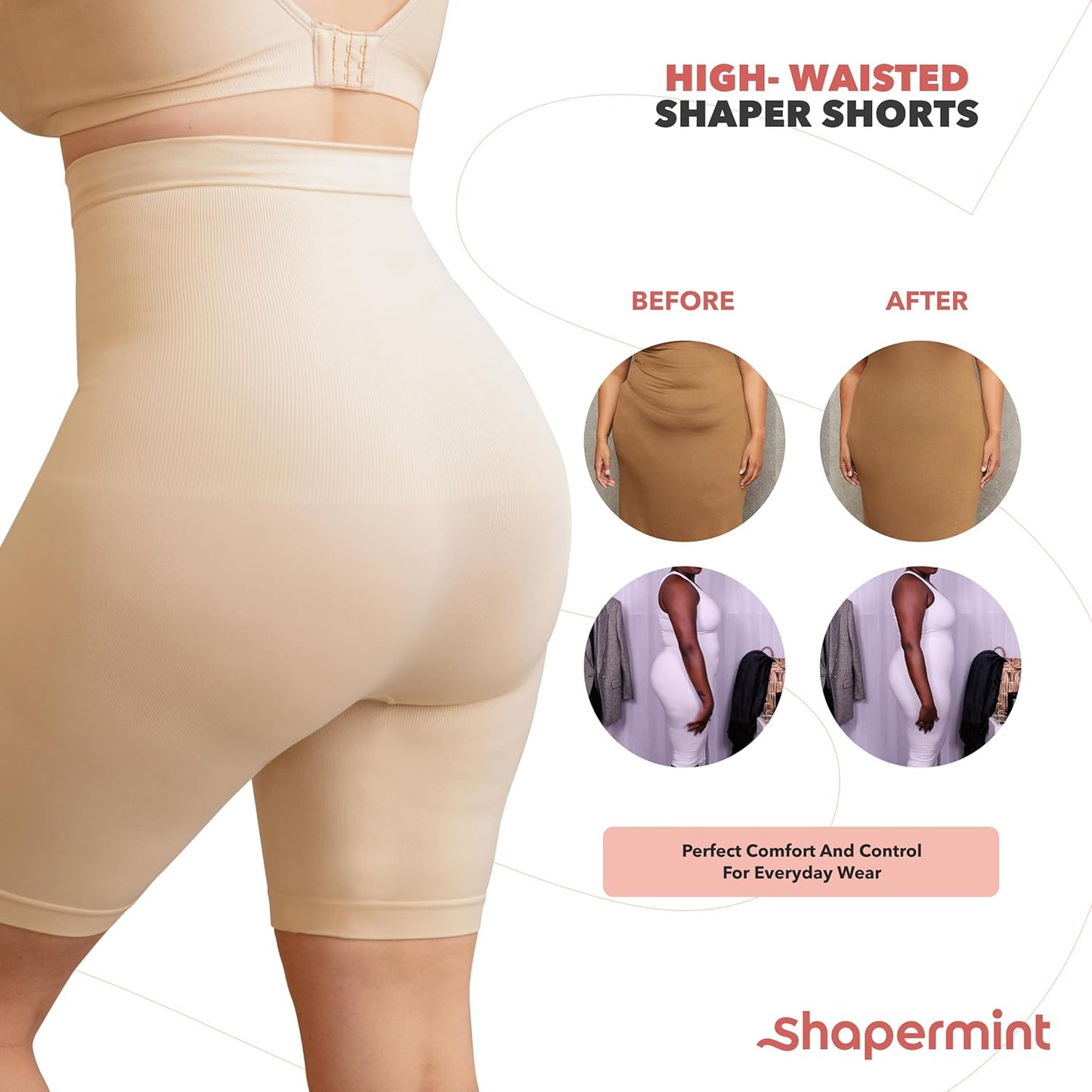 High Waisted Body Shaper Shorts - Shapewear for Women Tummy Control Small to Plus-Size Nude Xxx-Large