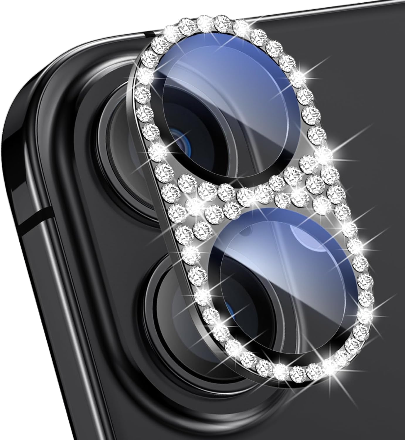 Compatible for Iphone 16 plus & 16 Camera Lens Protector, Bling Glitter Metal Cover Glass Lens Screen Protective Accessories for Iphone 16 Plus