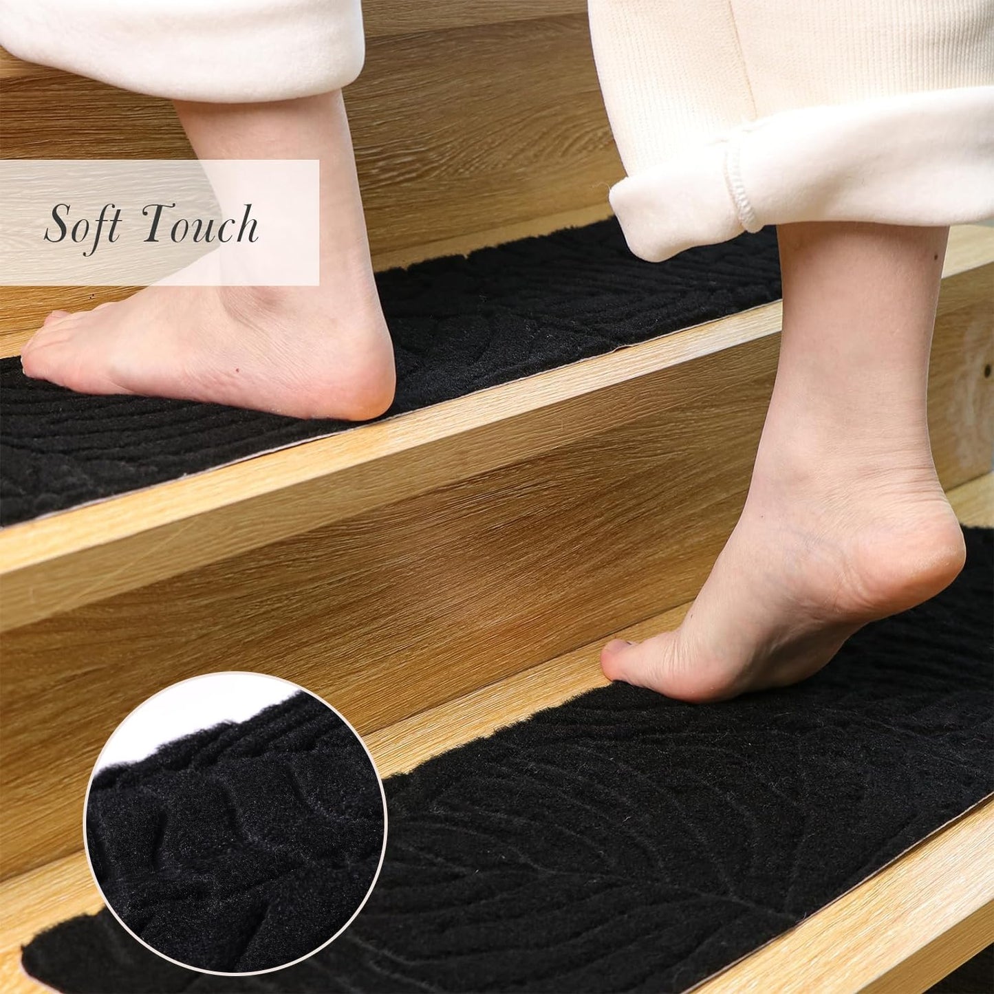 Stair Treads for Wooden Steps, 8" X 30" Non Slip Carpet Stair Treads Set of 15 Indoor Carpet Mat Stair Runners Stair Rugs for Kids Elders and Pets with Reusable Adhesive, Black