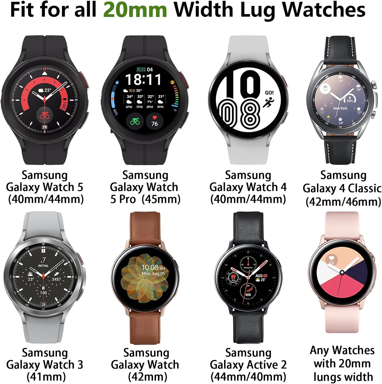 Breathable Sport Band Compatible with Samsung Galaxy Watch 7/6/5/4/FE Band 40Mm 44Mm, Galaxy Watch 5 Pro 45Mm,Galaxy Active 2,Galaxy Watch 3,20Mm Eco-Friendly Silicone Waterproof Strap for Women