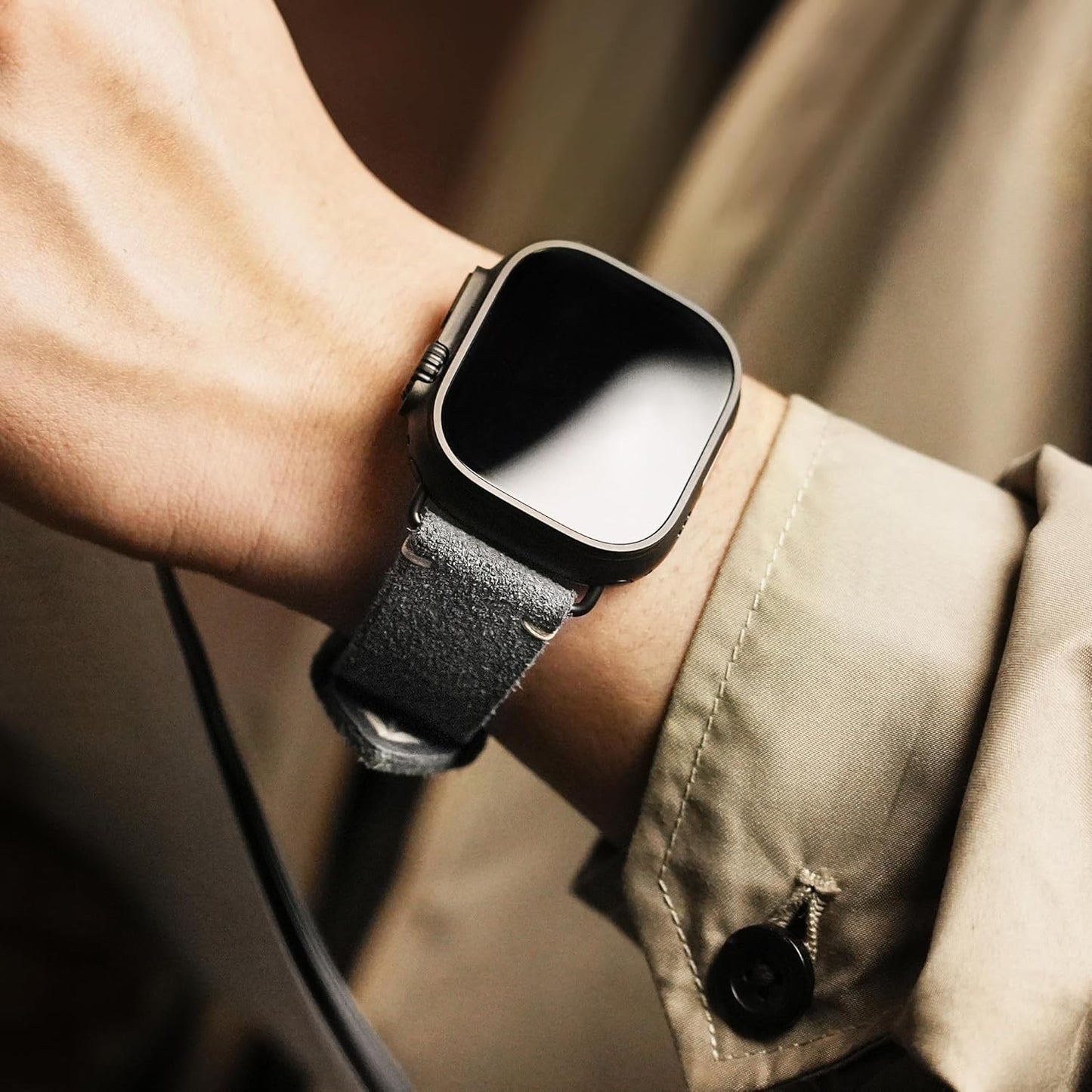 Suede Oiled Leather Watch Band Compatible with Apple Watch Ultra 2 Ultra 1 S10 S9, 49Mm, Black Ti Connector
