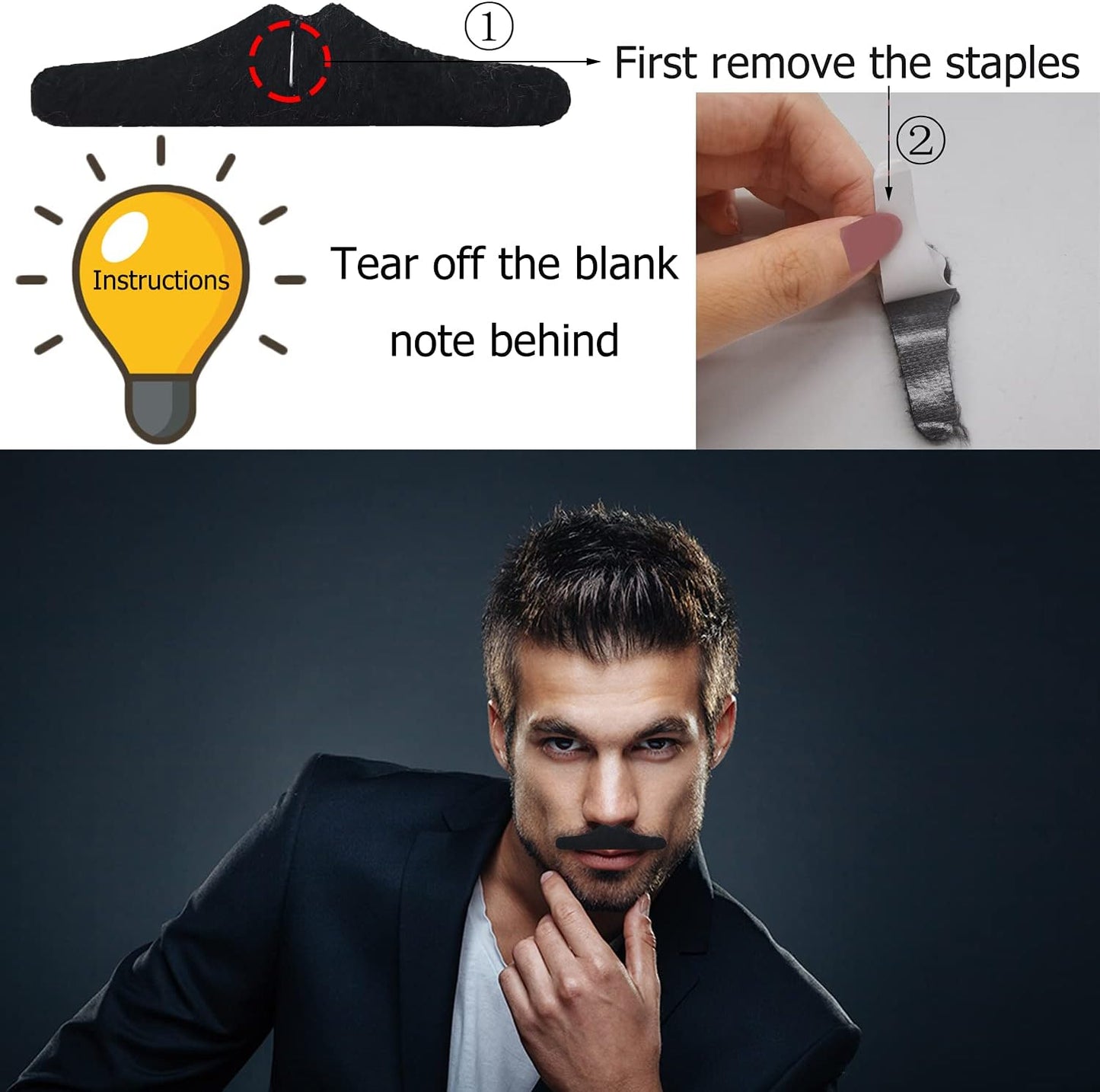 72 Pcs Self Adhesive Fake Mustache Set,Novelty Hairy Mustanches,Costume Facial Hair for St. Patrick'S Day and Role-Playing(Mixed Colors) Black