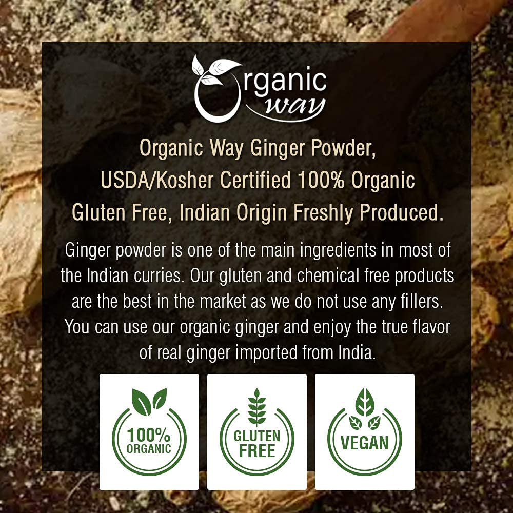 Ginger Root Powder (Zingiber Officinale Roscoe) - Kosher & USDA Certified | Non-Gmo & Gluten Free | Tested for Heavy Metal and Purity | Resealable Bag | 100% Raw from India (1/2LBS / 8Oz.) TLBH