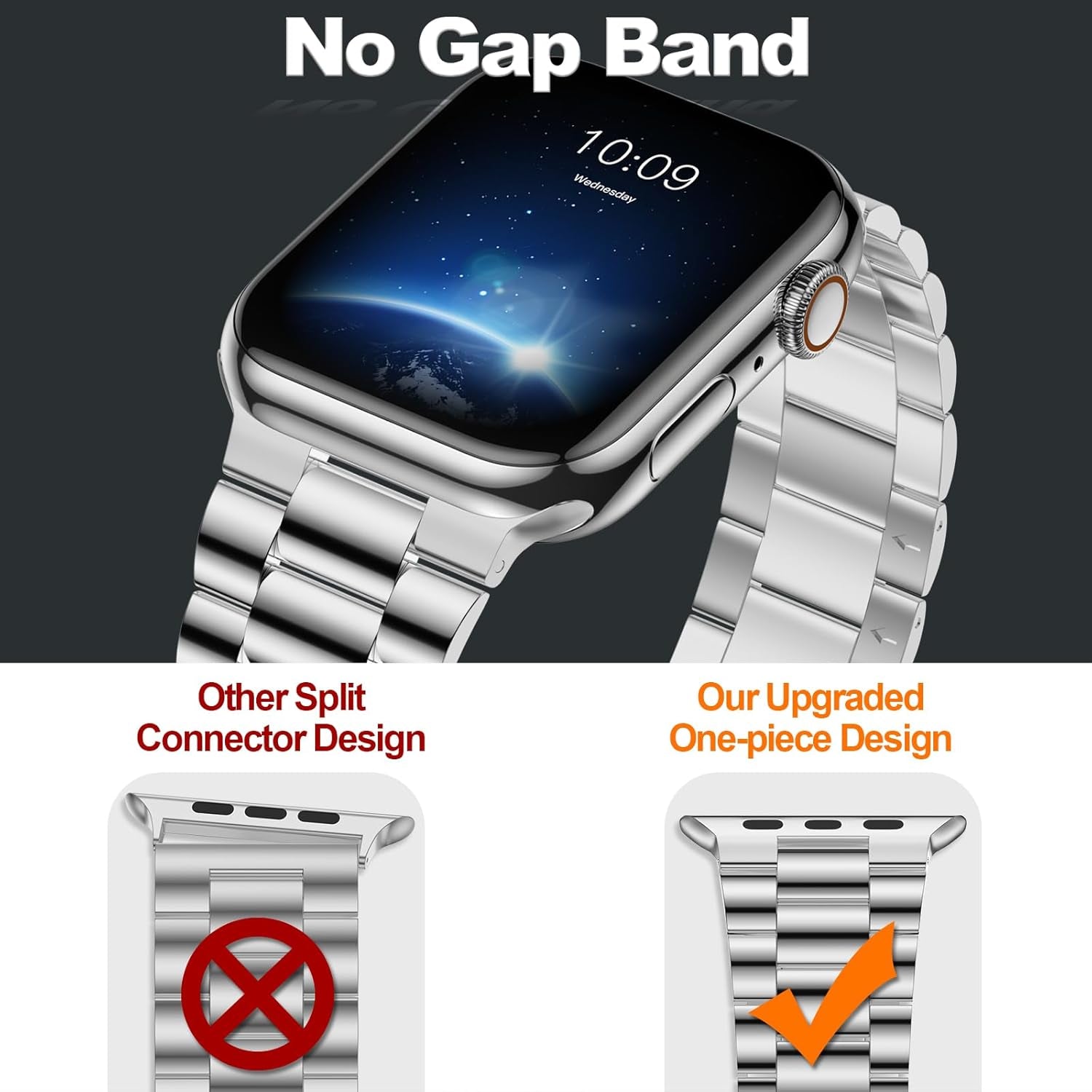 Compatible with Apple Watch Band 45Mm 44Mm 49Mm, Upgraded Stainless Steel Replacement Original Iwatch Bands for Series 9 Ultra 8 7 6 5 4 3 2 1 Women Men,Bright Silver