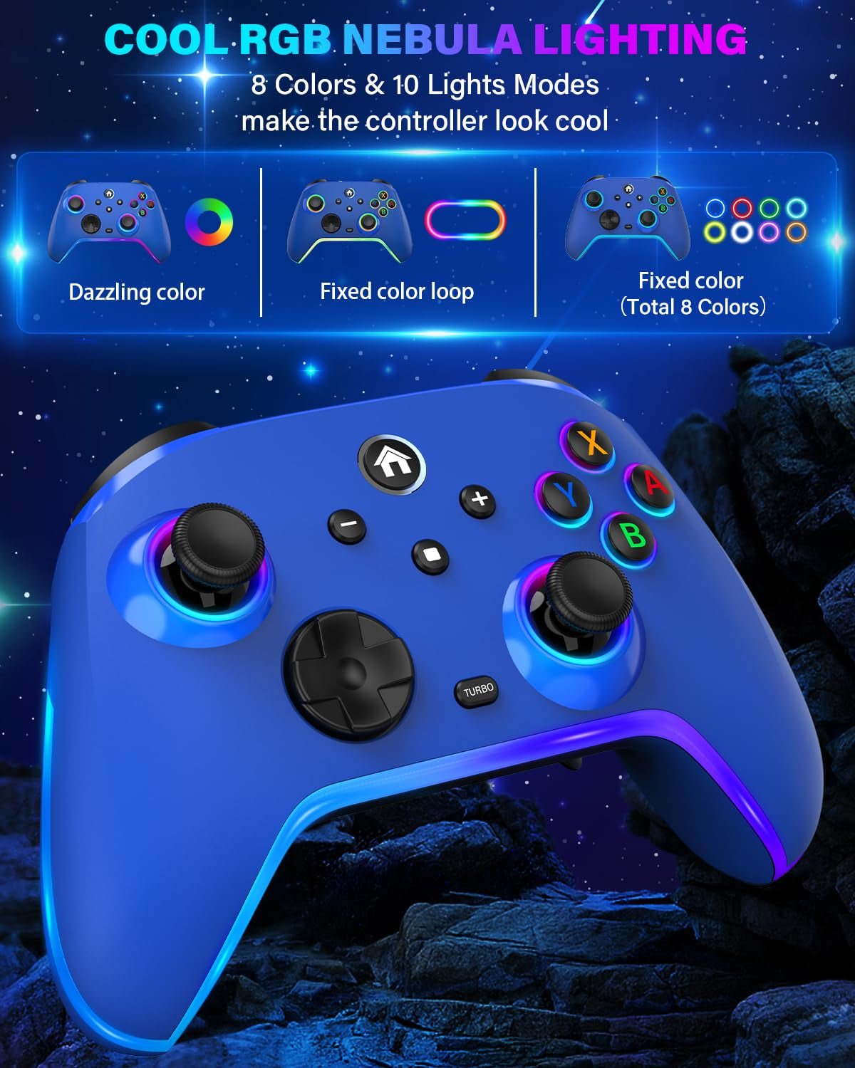 Wireless Switch Controllers for Nitendo Switch/Oled/Lite, 1200Mah Switch Pro Controller with 10 Color Light Modes, Rechargeable Switch Turbo Control with Turbo, Vibration, 6-Axis Gyro, Wake Up