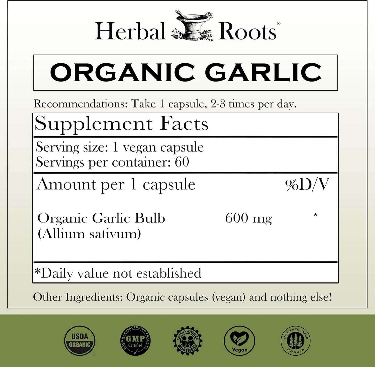 Organic Whole Bulb Garlic Pills - Potent Extra Strength | 600 Mg - 60 Organic Vegan Capsules TLBH