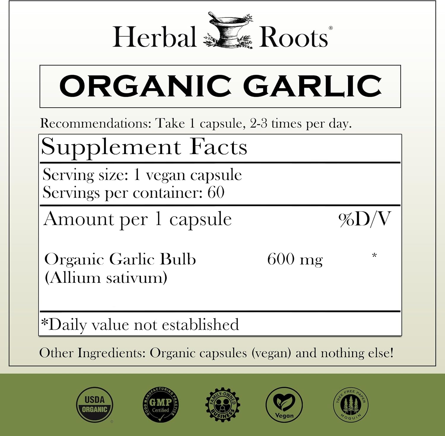 Organic Whole Bulb Garlic Pills - Potent Extra Strength | 600 Mg - 60 Organic Vegan Capsules TLBH